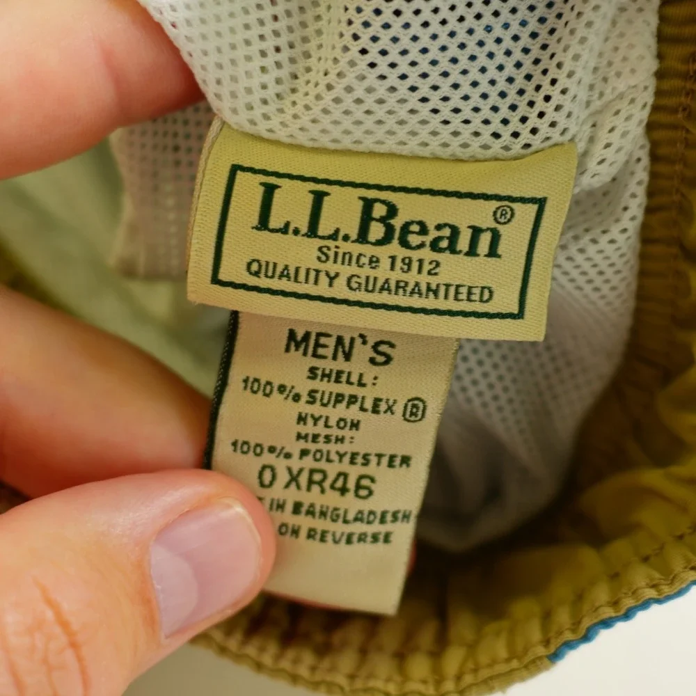 L.L. Bean Tan Blue Men's Swim Trunks Mesh Lined -0XR46  34 / 6- Nylon‎ Mid Rise